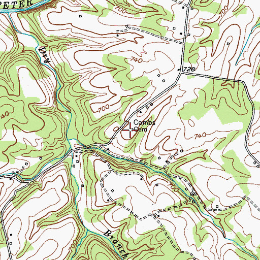 Topographic Map of Combs Cemetery, KY