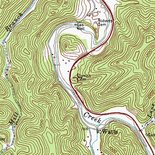 Topographic Map of Combs Cemetery, KY