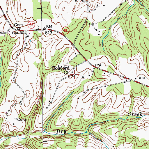 Topographic Map of Concord Church, KY