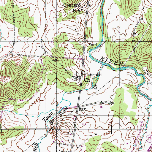 Topographic Map of Concord Church, KY