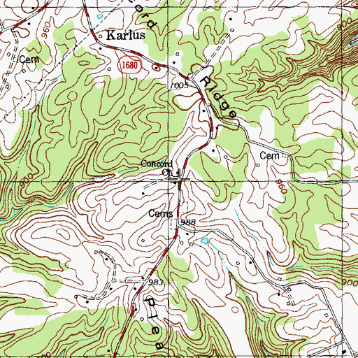 Topographic Map of Concord Church, KY