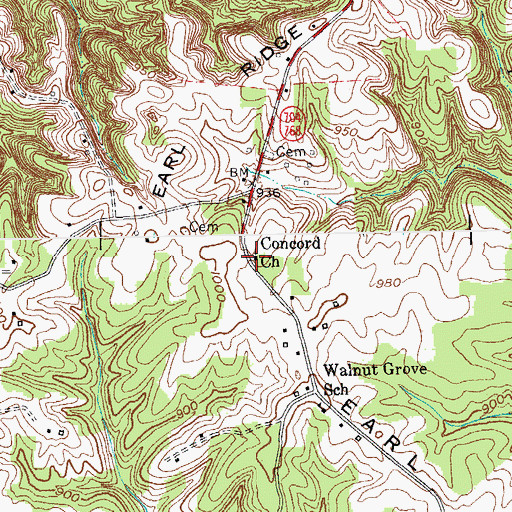 Topographic Map of Concord Church, KY