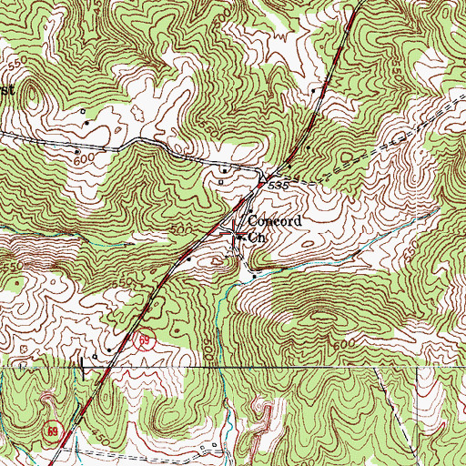 Topographic Map of Concord Church, KY