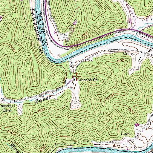 Topographic Map of Concord Baptist Church, KY