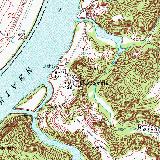 Topographic Map of Concordia, KY