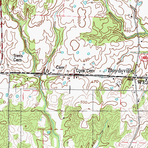 Topographic Map of Cook Cemetery, TN