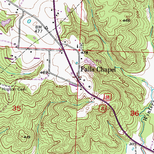 Topographic Map of Falls Chapel, AR
