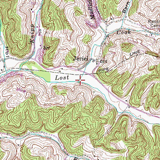 Topographic Map of Cook Creek, KY