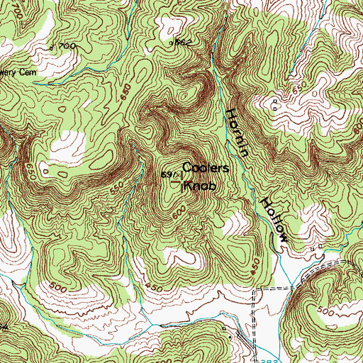 Topographic Map of Coolers Knob, KY