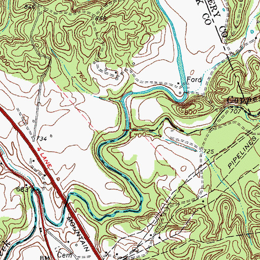 Topographic Map of Cooperas Creek, KY