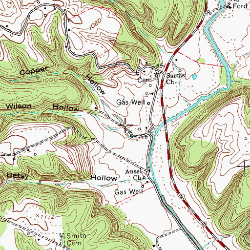 Topographic Map of Copper Hollow, KY