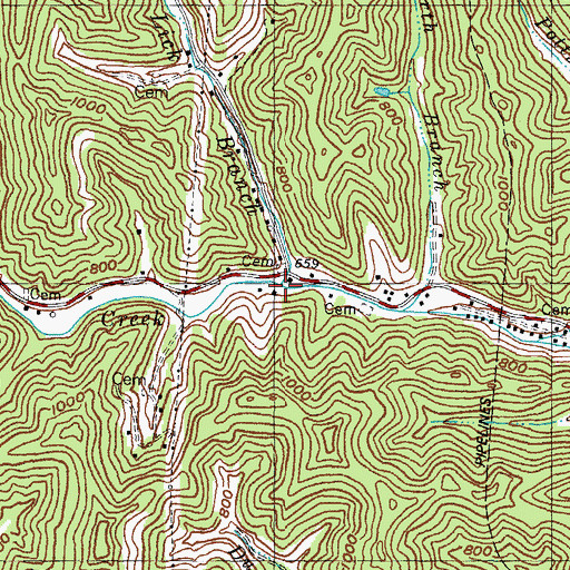 Topographic Map of Copperas Lick Branch, KY