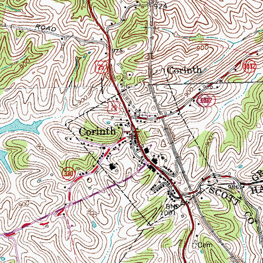 Topographic Map of Corinth, KY