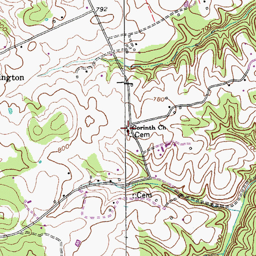 Topographic Map of Corinth Church, KY