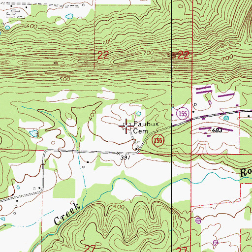 Topographic Map of Faubus Cemetery, AR