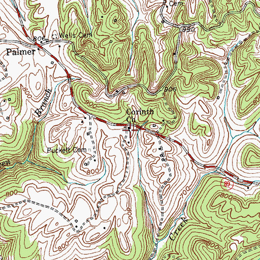 Topographic Map of Corinth Church, KY