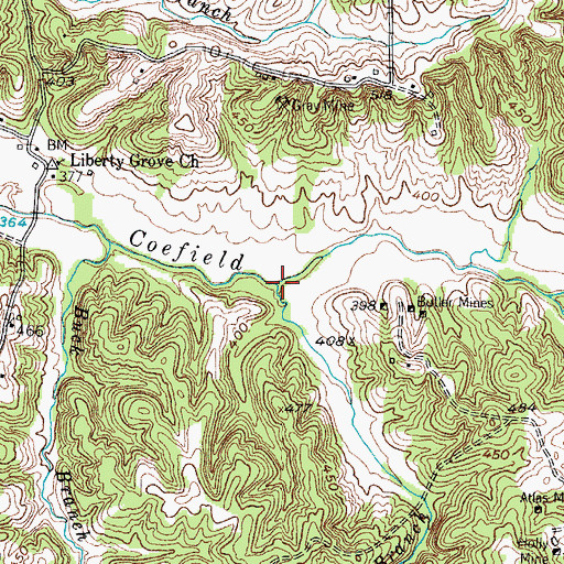 Topographic Map of Corn Branch, KY