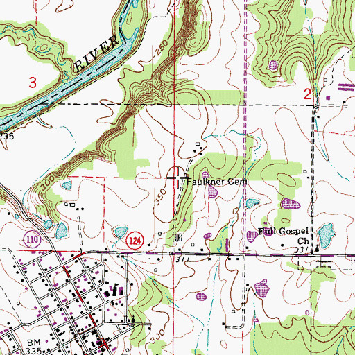Topographic Map of Faulkner Cemetery, AR