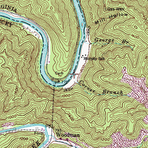 Topographic Map of Corner Branch, KY