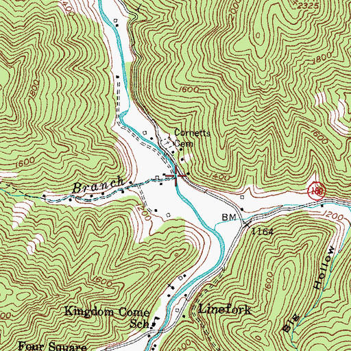 Topographic Map of Cornetts Branch, KY