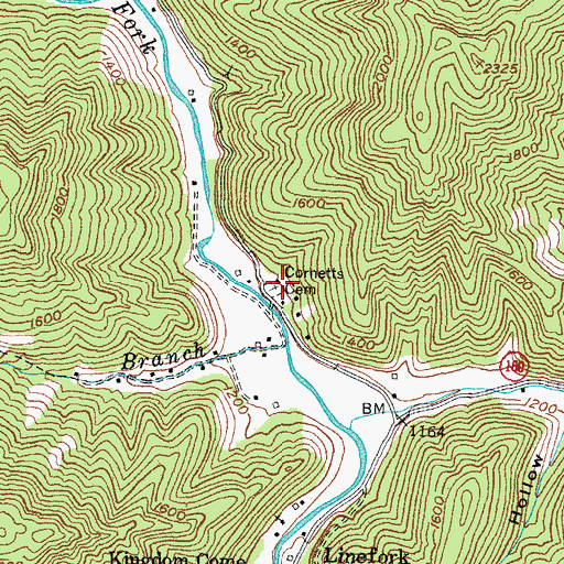 Topographic Map of Cornetts Cemetery, KY