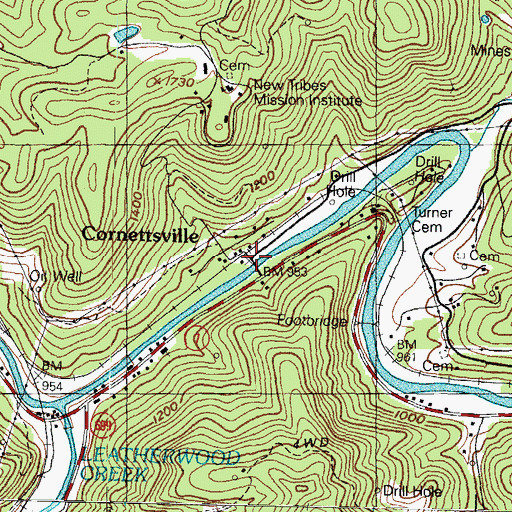 Topographic Map of Cornettsville, KY