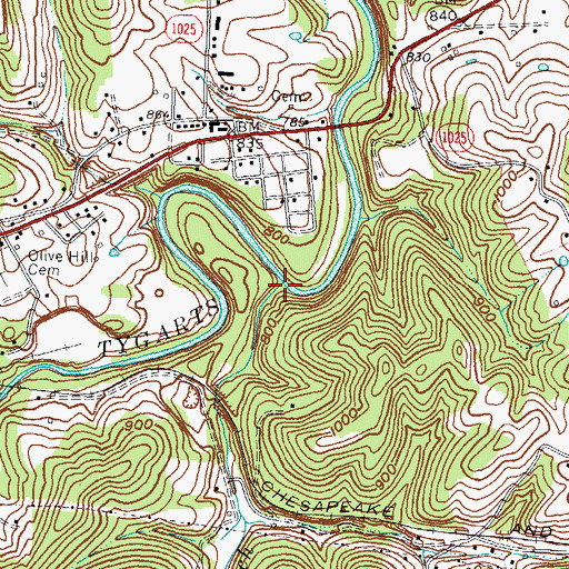 Topographic Map of Cory Branch, KY