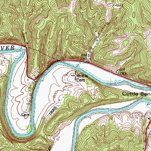 Topographic Map of Cottle Cemetery, KY