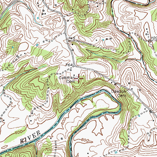 Topographic Map of Cottman Cemetery, KY