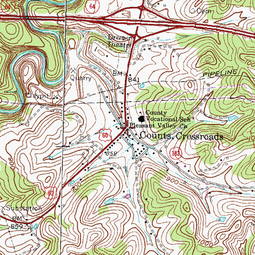 Topographic Map of Counts Crossroads, KY