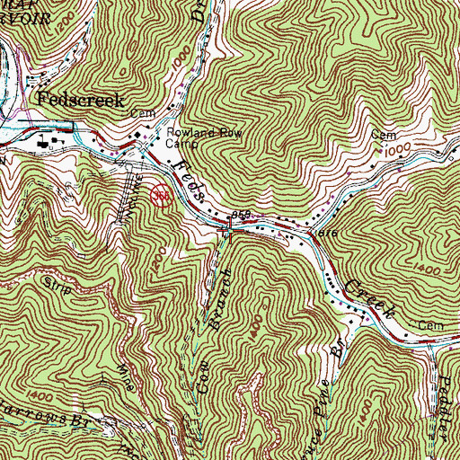 Topographic Map of Cow Branch, KY
