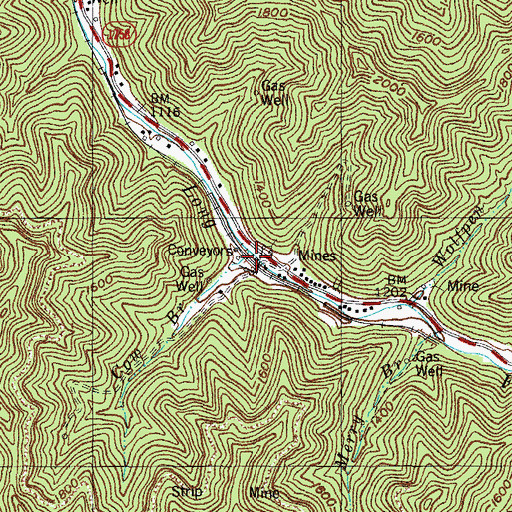 Topographic Map of Cow Branch, KY