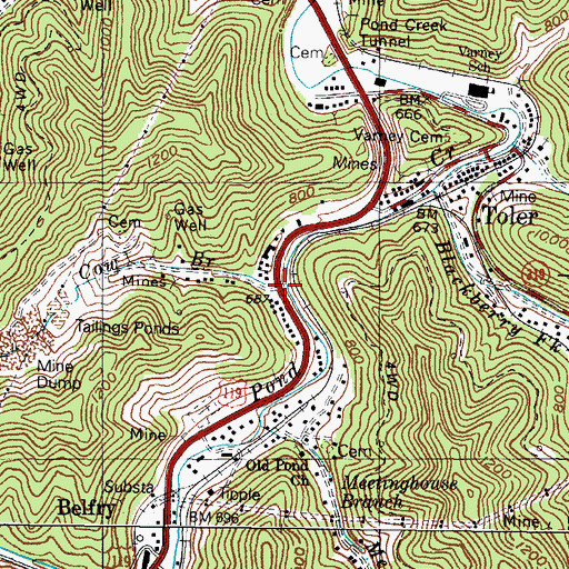 Topographic Map of Cow Branch, KY