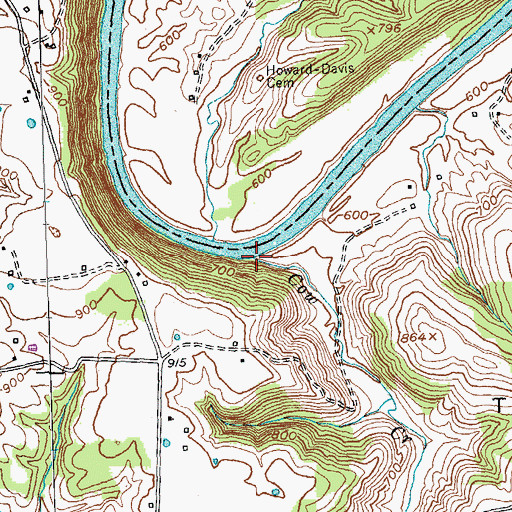 Topographic Map of Cow Creek, KY