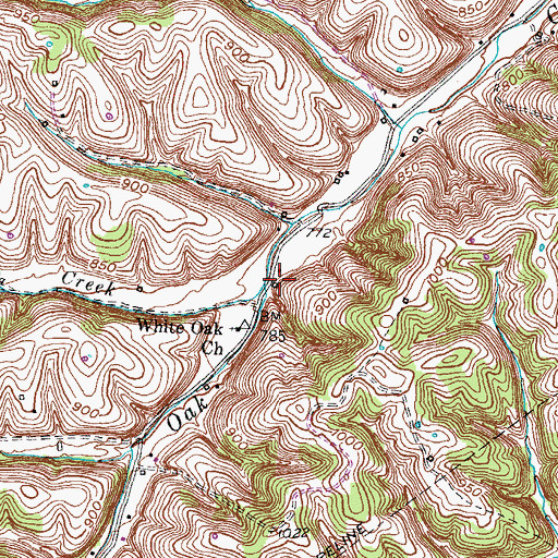 Topographic Map of Cow Creek, KY