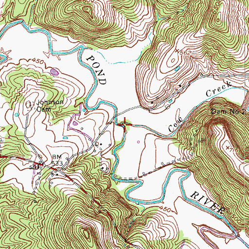 Topographic Map of Cow Creek, KY