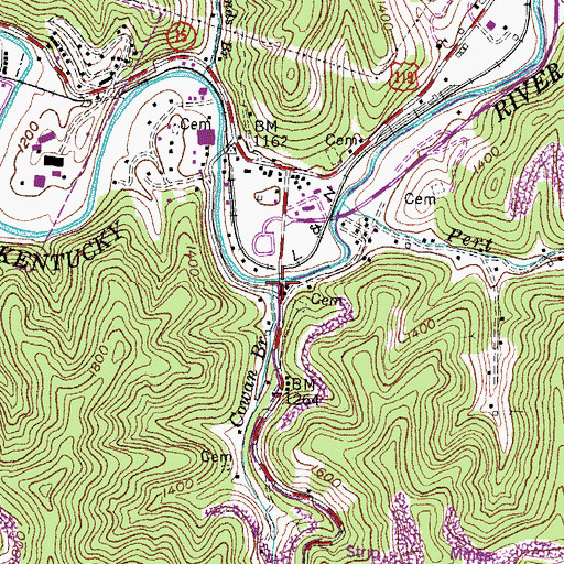 Topographic Map of Cowan Branch, KY