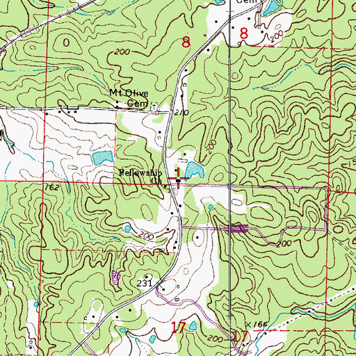 Topographic Map of Fellowship Church, AR