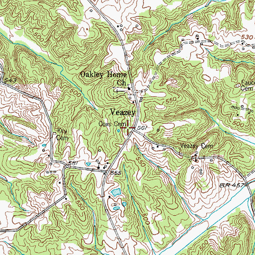 Topographic Map of Coxs Cemetery, KY