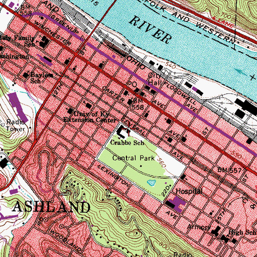 Topographic Map of Crabbe School, KY