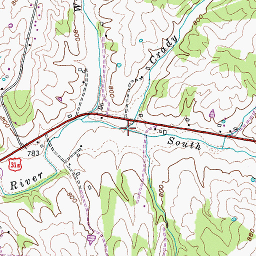 Topographic Map of Craddy Creek, KY