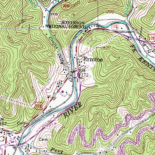 Topographic Map of Crafts Colly Creek, KY