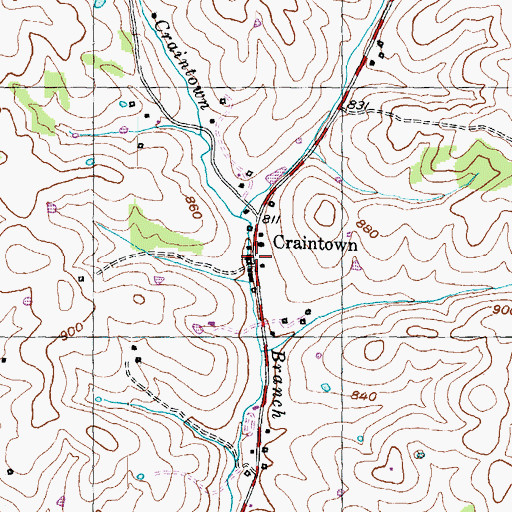 Topographic Map of Craintown, KY