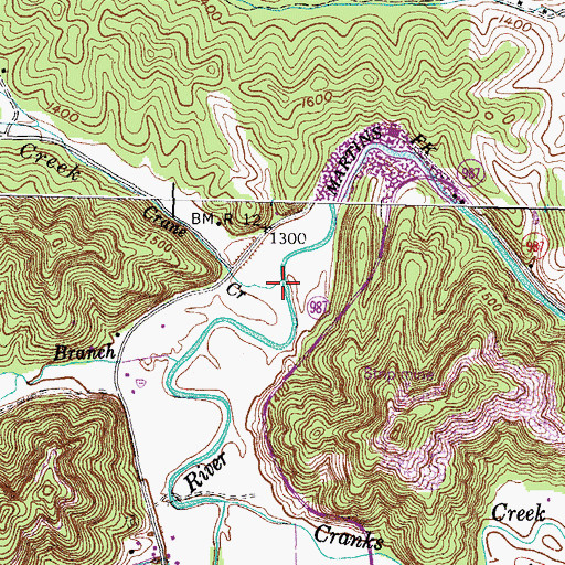 Topographic Map of Crane Creek, KY