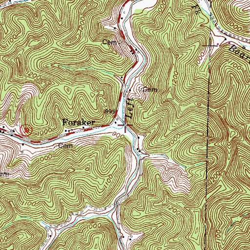 Topographic Map of Cranes Nest Branch, KY