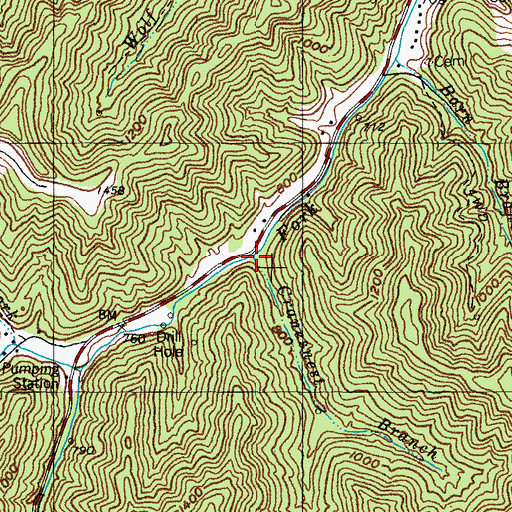 Topographic Map of Cranesnest Branch, KY