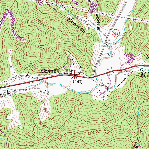 Topographic Map of Cranks, KY
