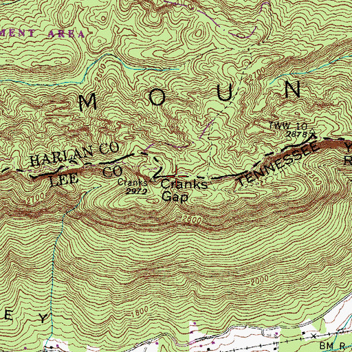 Topographic Map of Cranks Gap, KY