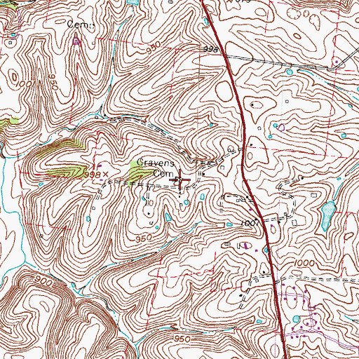 Topographic Map of Cravens Cemetery, KY