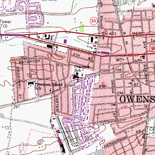 Topographic Map of Cravens School, KY